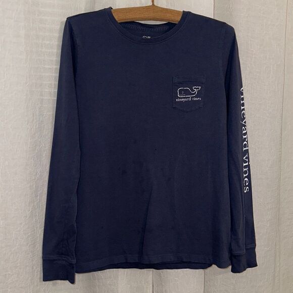 Vineyard Vines M Navy White Logo Long Sleeve Crewneck Tee - Picture 1 of 9